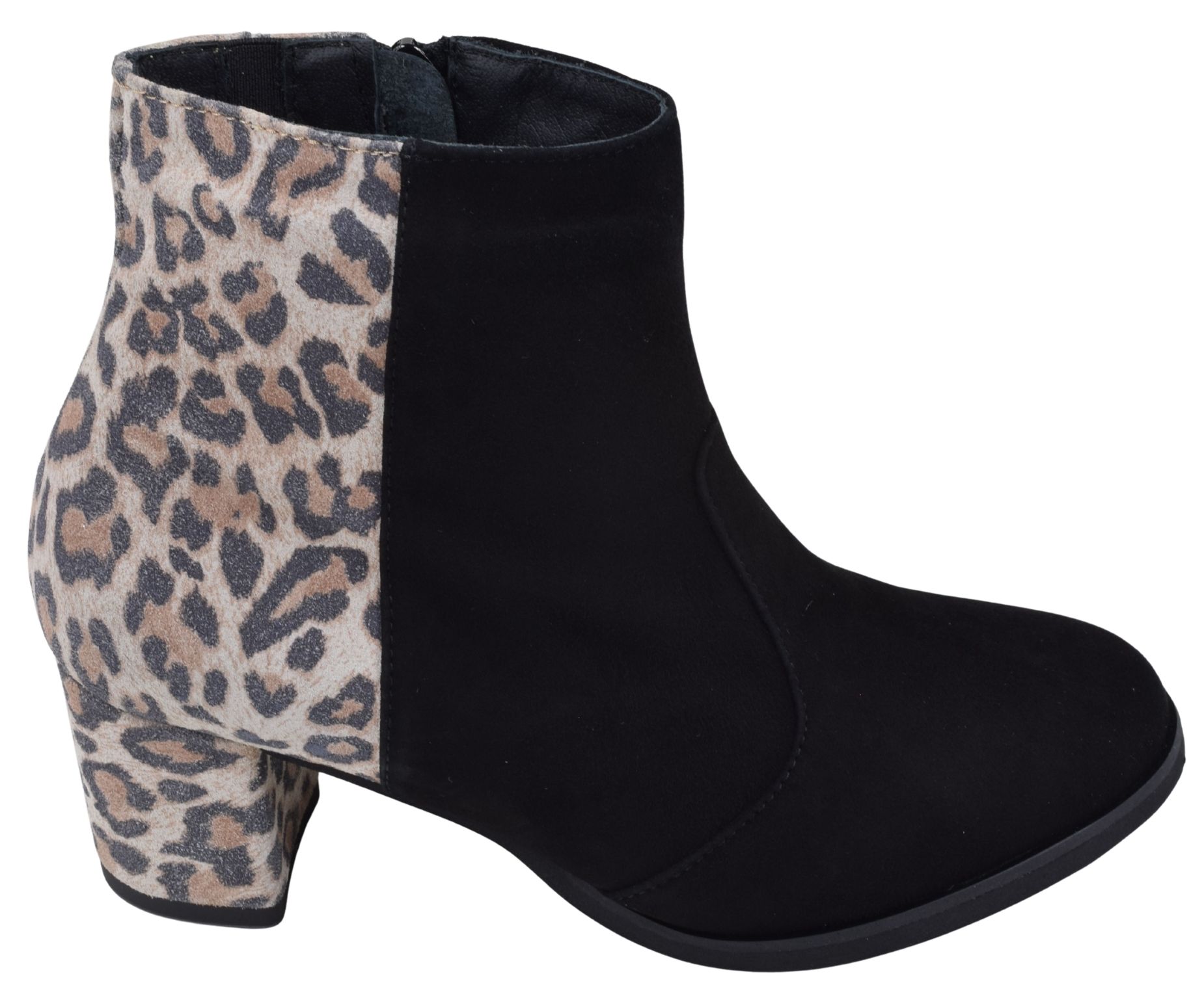 Bottines Mella Italie modèle 2470 en daim noir et imprimé léopard pour femme en petite pointure du 32 au 35