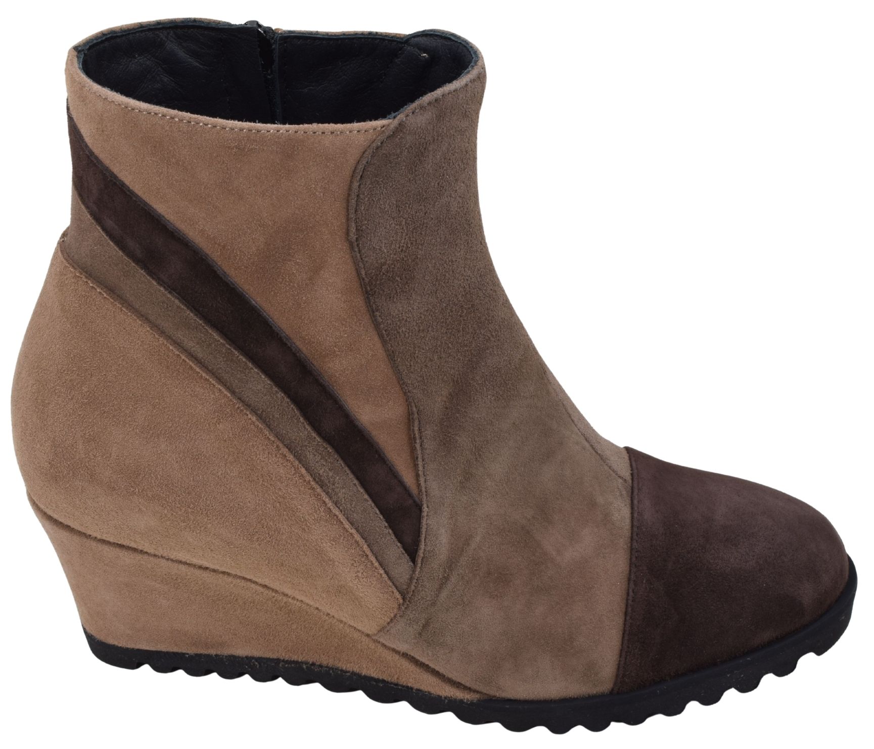 Bottines compensées Mella Italie modèle 86 en daim taupe et marron pour femme petite pointure du 32 au 35