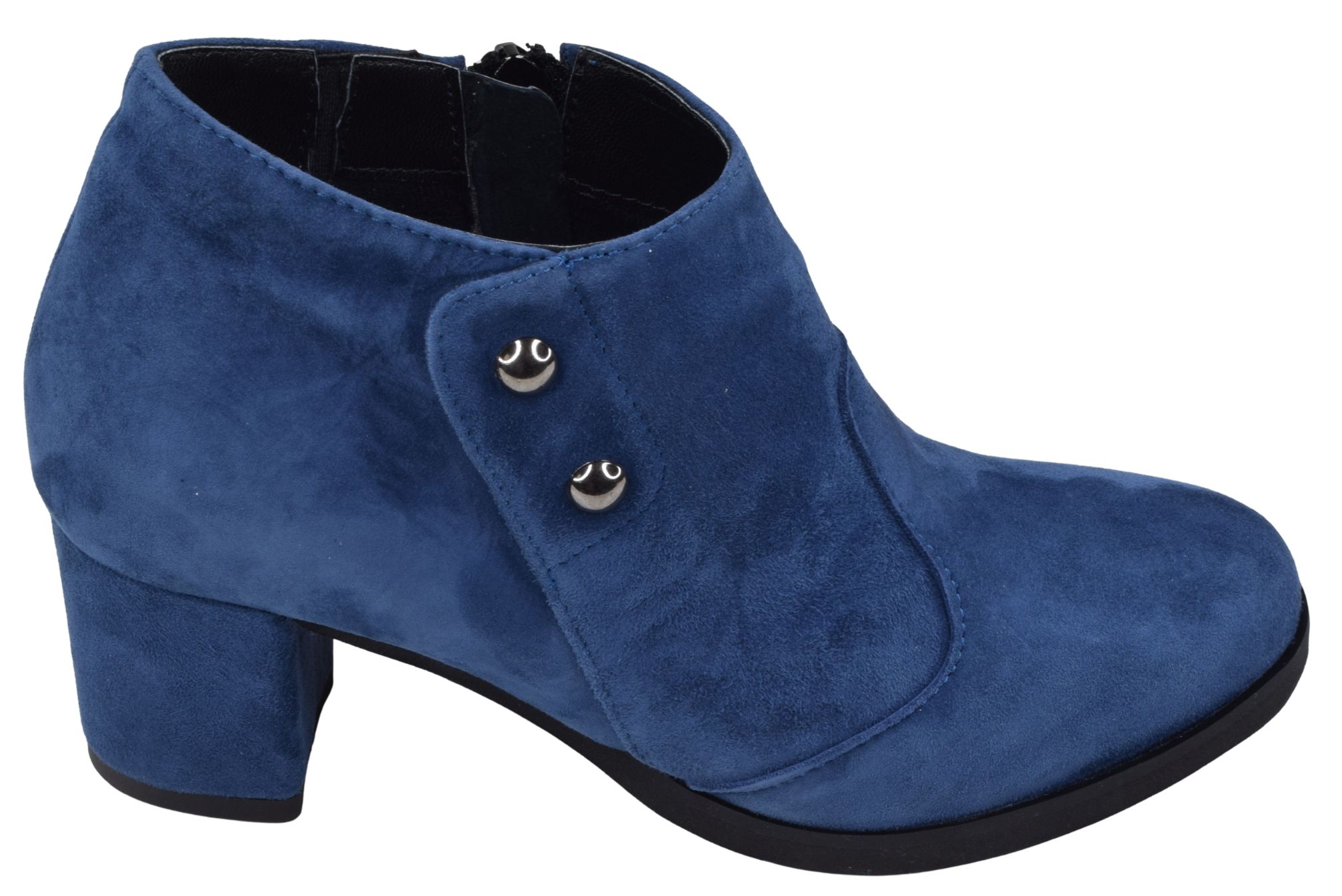 Bottines basses Mella Italie modèle 2519 en daim bleu électrique à talon et boutons, pour femme du 32 au 35